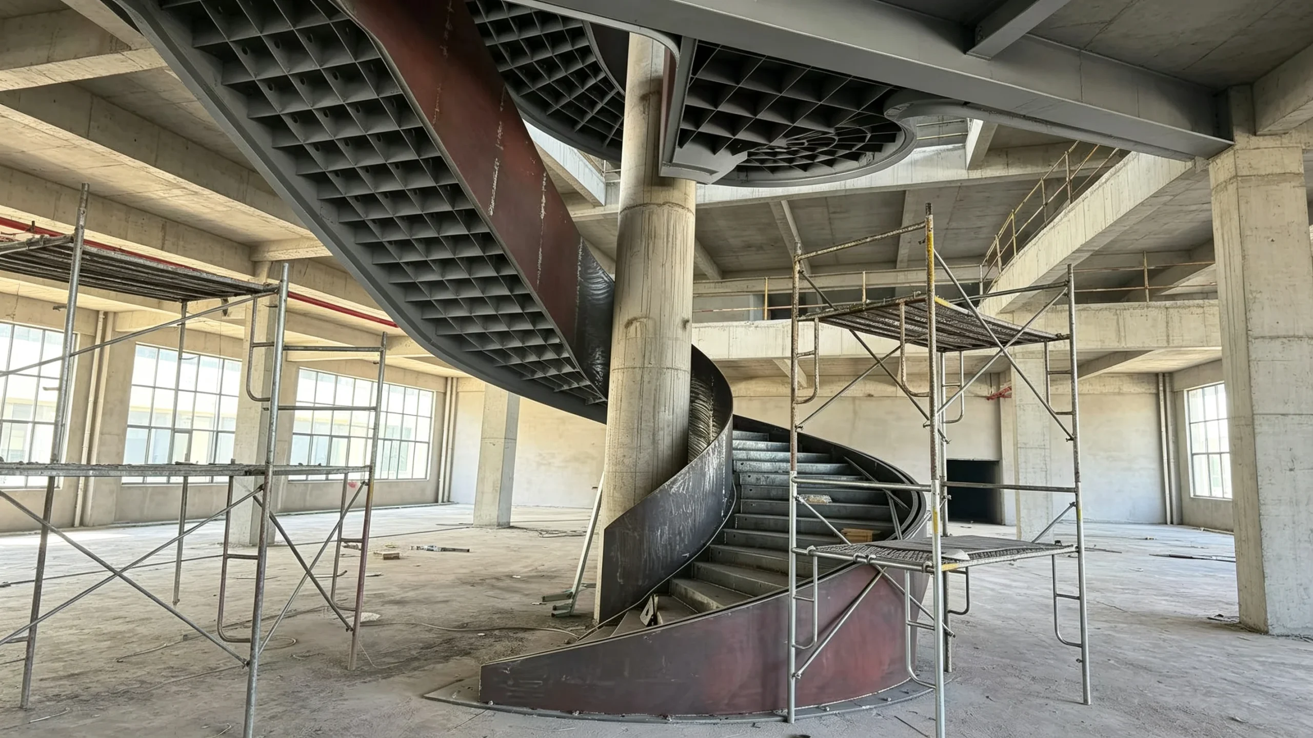 Structural assembly and geometry review of a custom helical steel staircase
