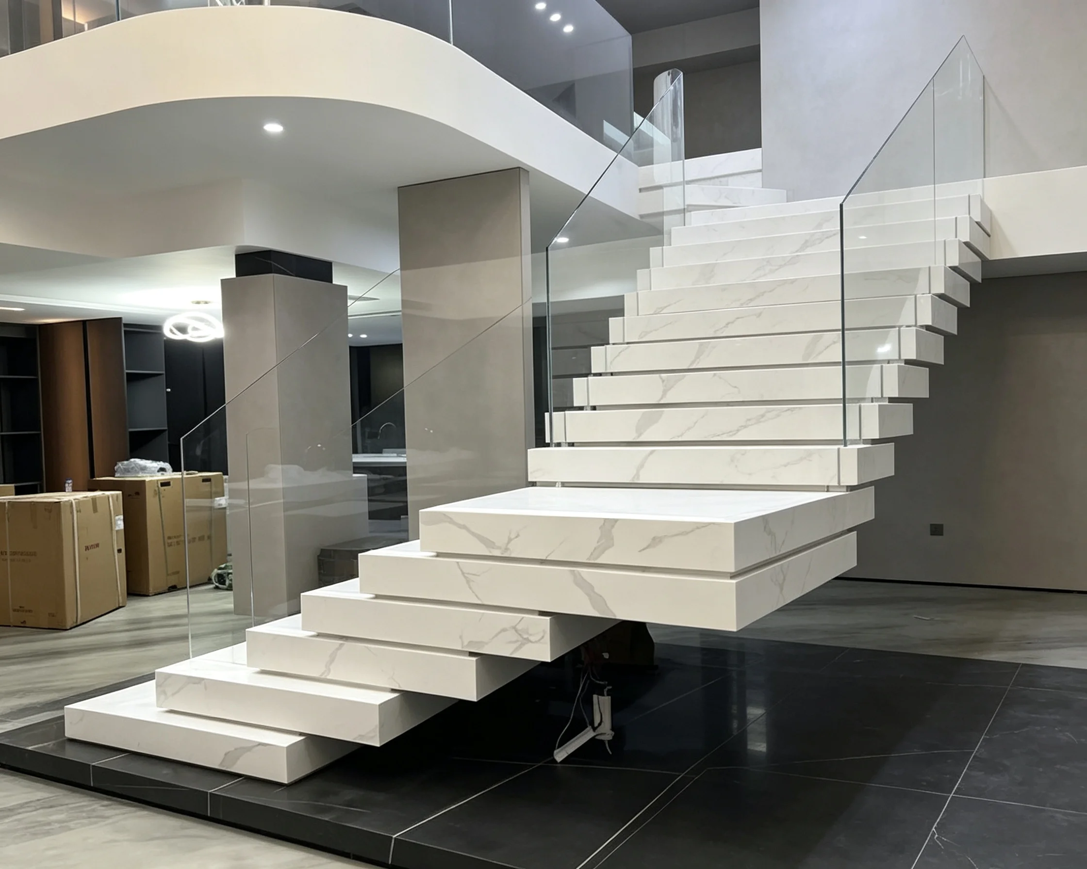 Sculptural steel staircase designed for a high-end residence