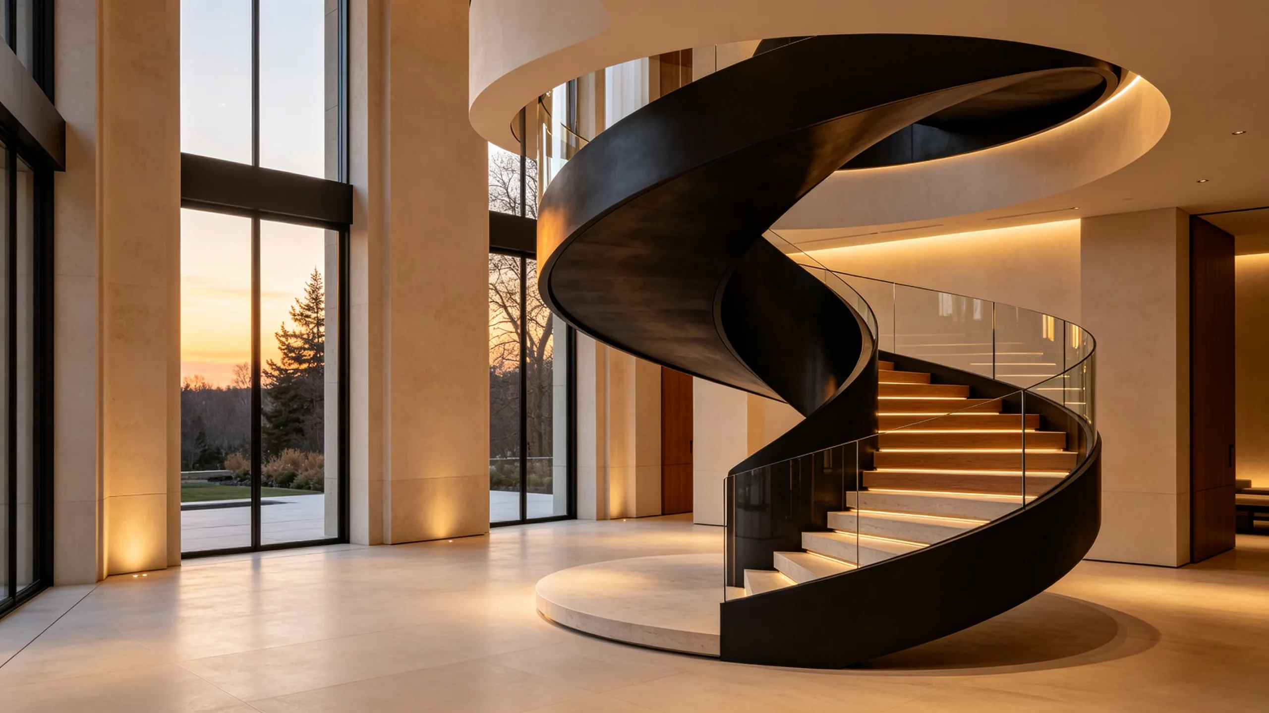 Luxury custom helical steel staircase for a private residence by Kingston Stairs