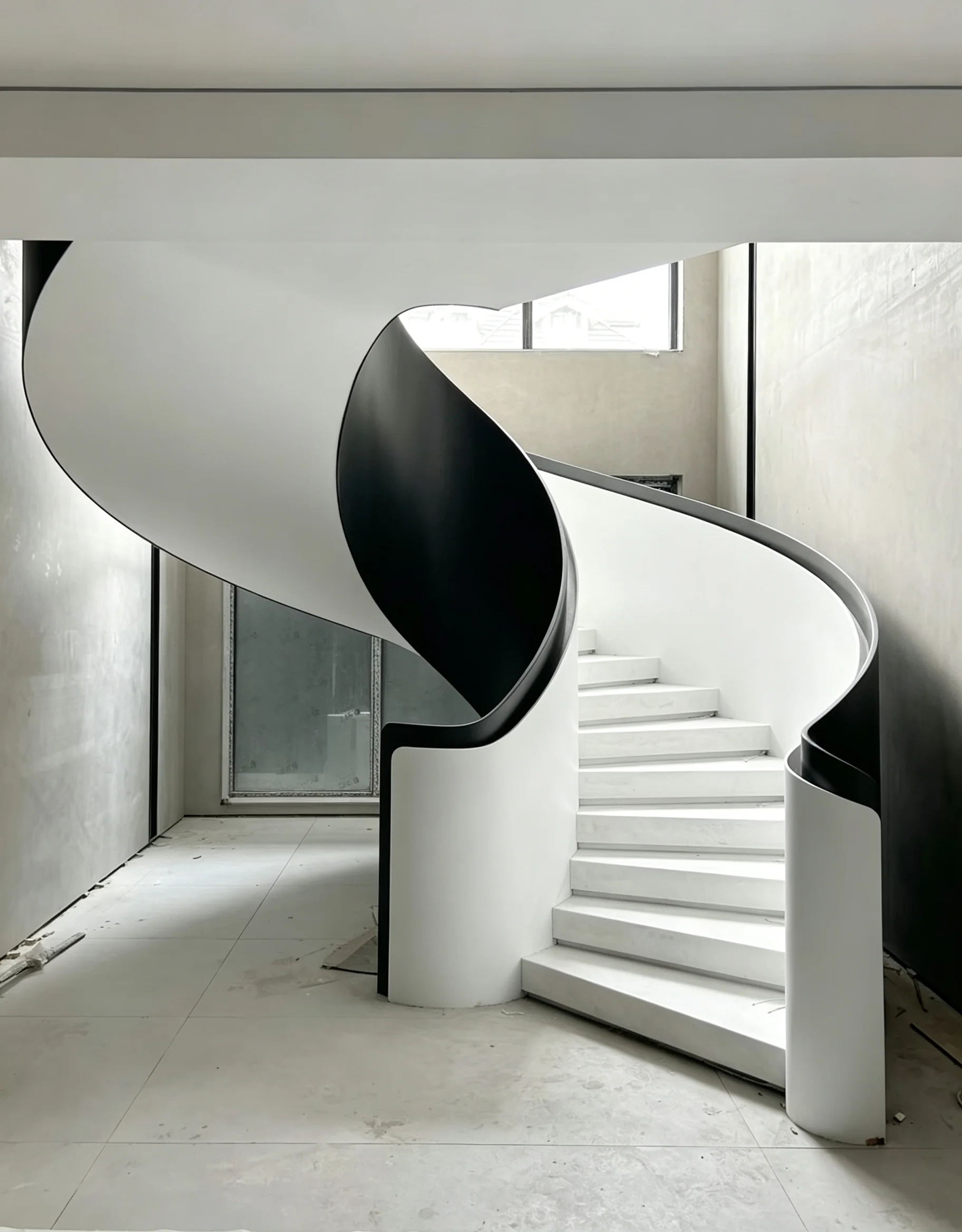 Sculptural bespoke steel staircase in a luxury private residence
